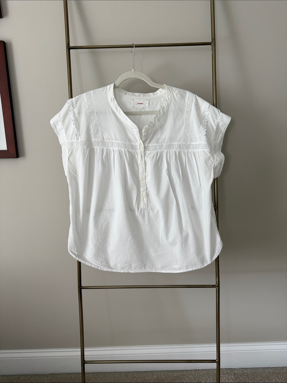 XiRENA White Henley Lace Yoke Blouse
